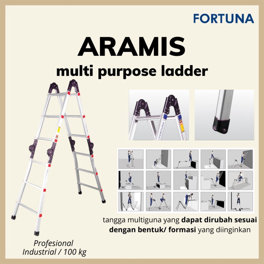 Fortuna Aramis MF08 Tangga Lipat Multiguna Aluminium Tinggi 121cm Bentang 1.8meter MF 08
