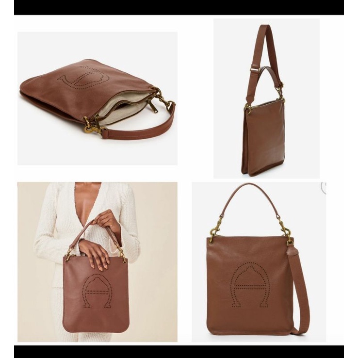 Tas Wanita AIGNER STELLA LEATHER LOGO CONVERTIBLE HOBO CROSSBODY