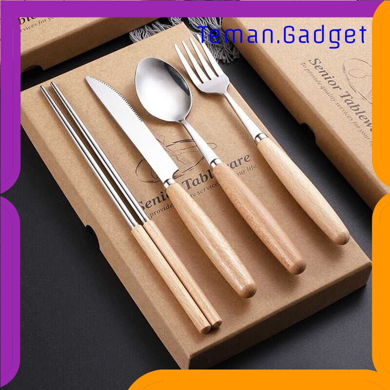 TG - DPR BearPaw Set Perlengkapan Makan Sendok Garpu Pisau Sumpit Wooden Handle - KA2020