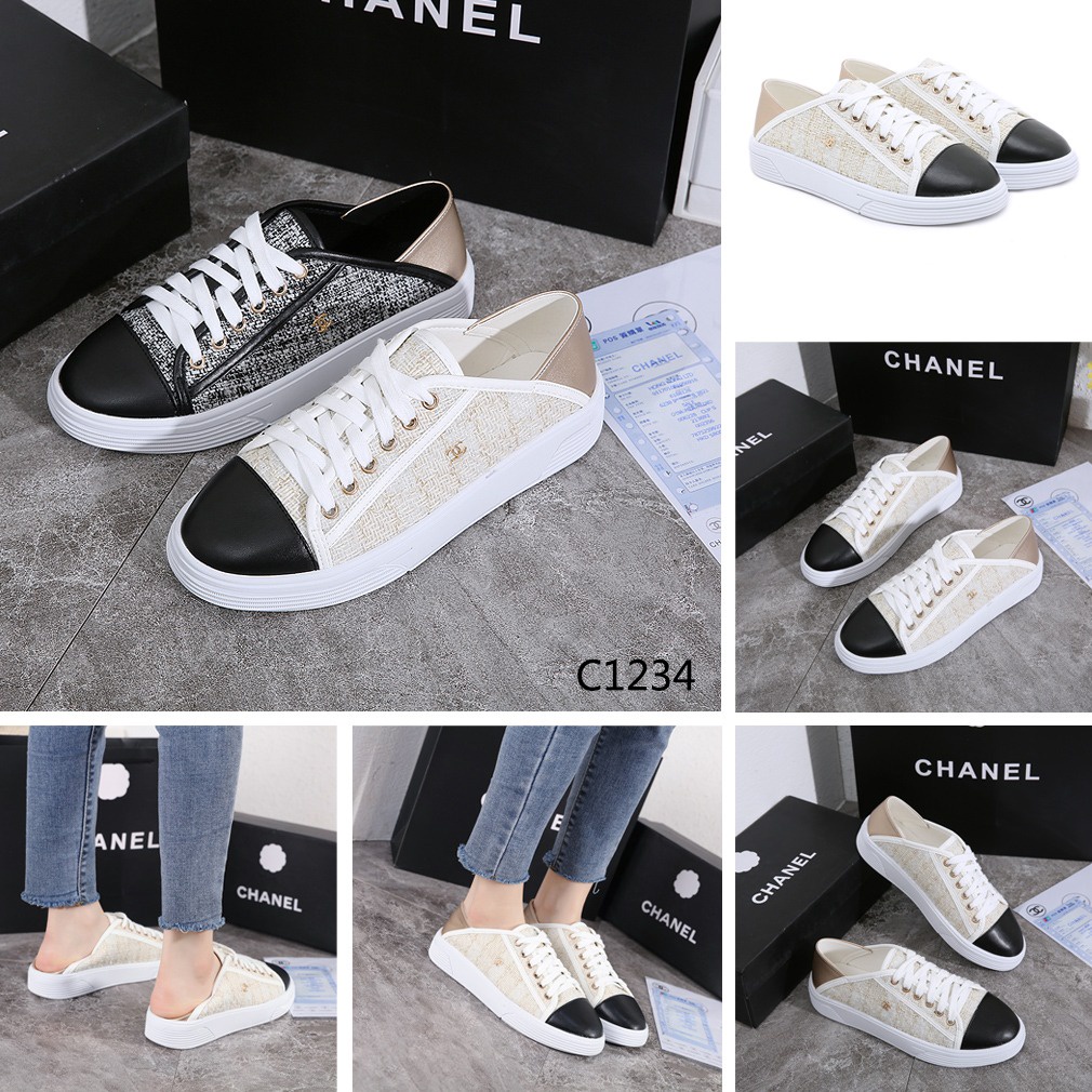 CH  Tweed &amp; Leather Women Shoes#C1234