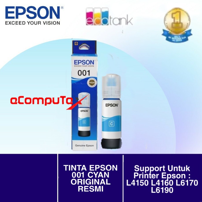 TINTA EPSON 001 CYAN T001 BIRU ORIGINAL RESMI FOR L4150 L4160 L6170