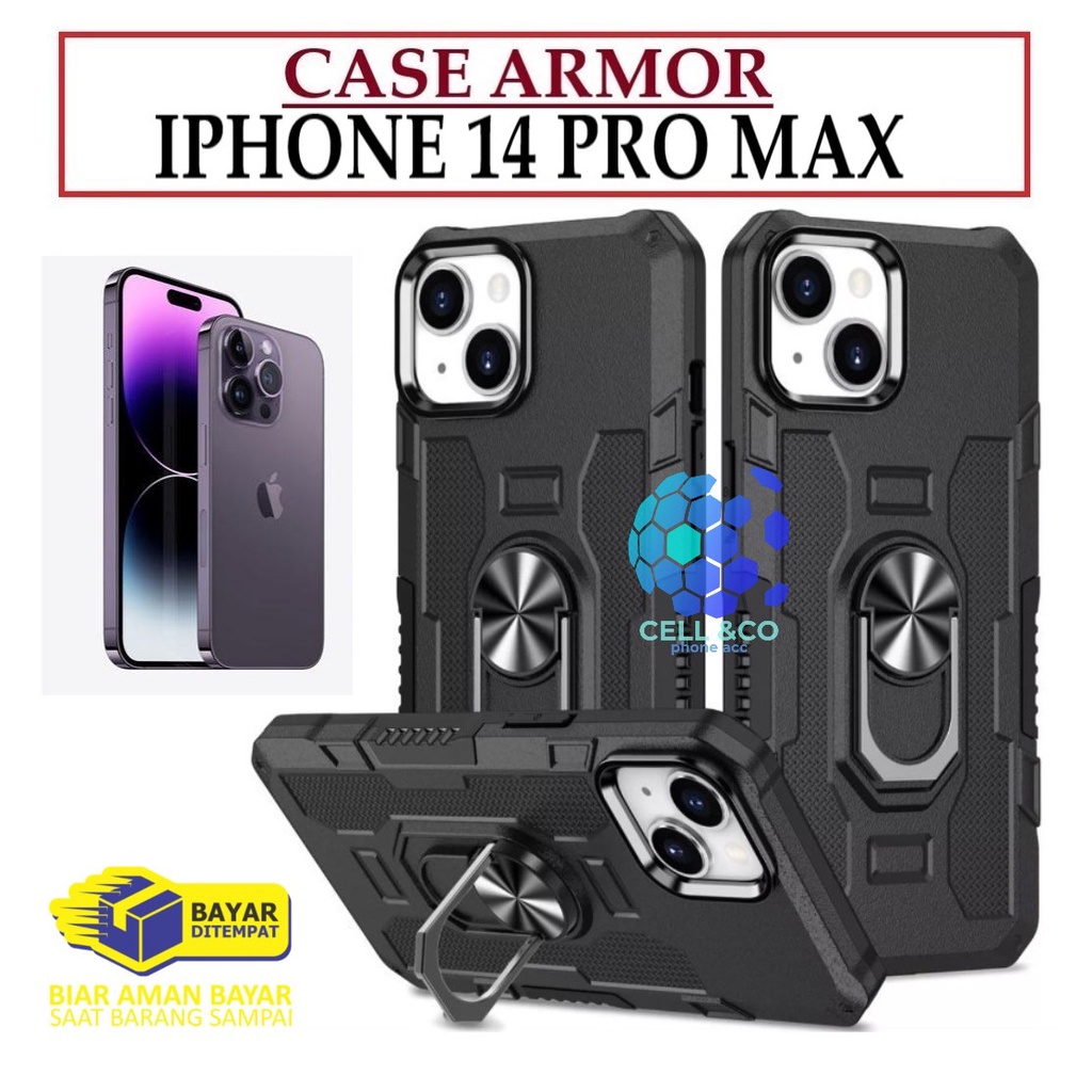 Case Armor IPHONE 14 PRO MAX Iring Cincin Magnetic Kesing Hp Protect kamera Premium Hard Case Standing Robot Pelindung Kamera