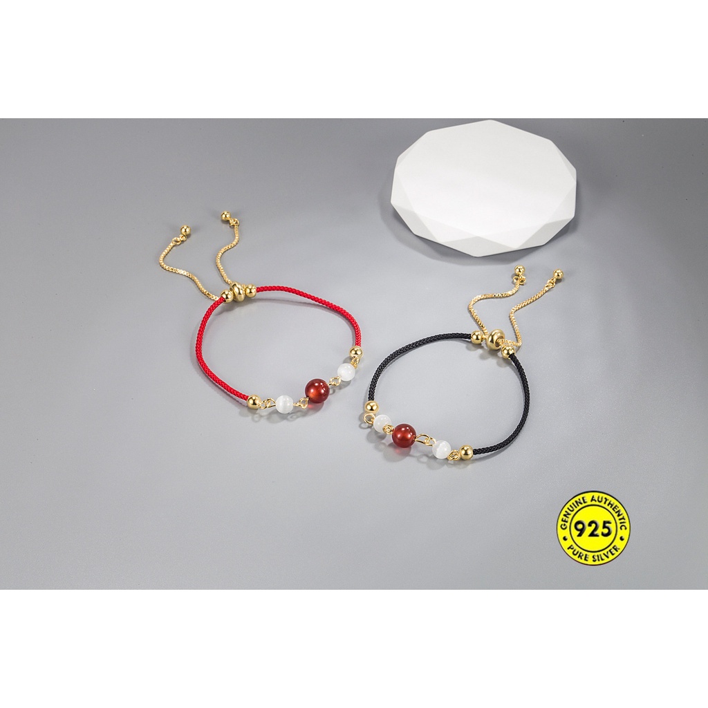 Gelang Tarik Manik-Manik Opal Kacang Merah Untuk Wanita U1483