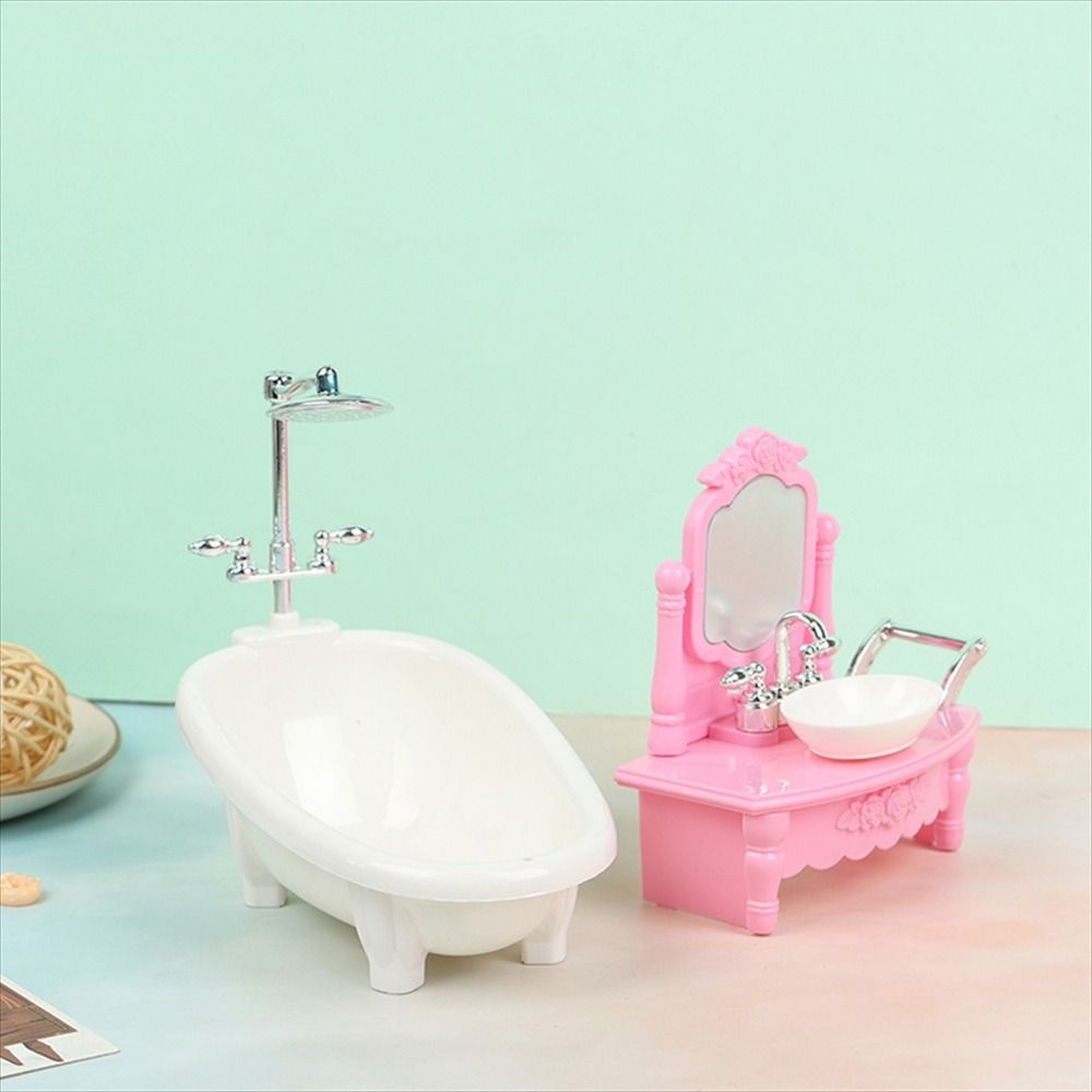 Lanfy Boneka Simulasi Bathtub Rumah Boneka Plastik Aksesoris Mainan Anak Miniatur Furniture Wastafel Cuci Gambar Mainan Anak Hadiah Furniture Rumah Boneka