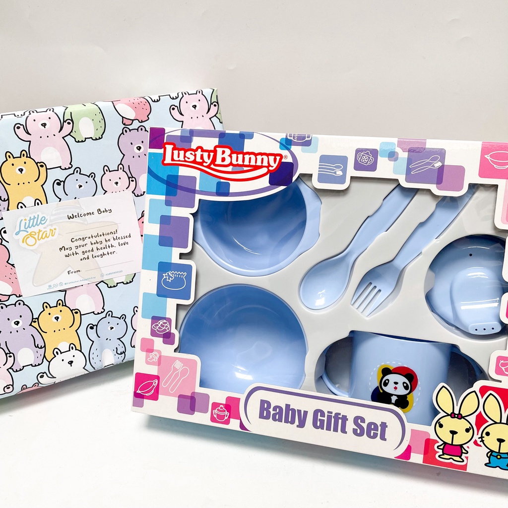 LS Lusty Bunny 6in1 Feeding Set Kado Tempat Alat Peralatan Makan Bayi Lahiran Newborn Gift Set Premium