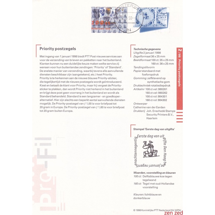 

A289 Prangko Info Page Belanda 1998 Porcelain 1 Pcs