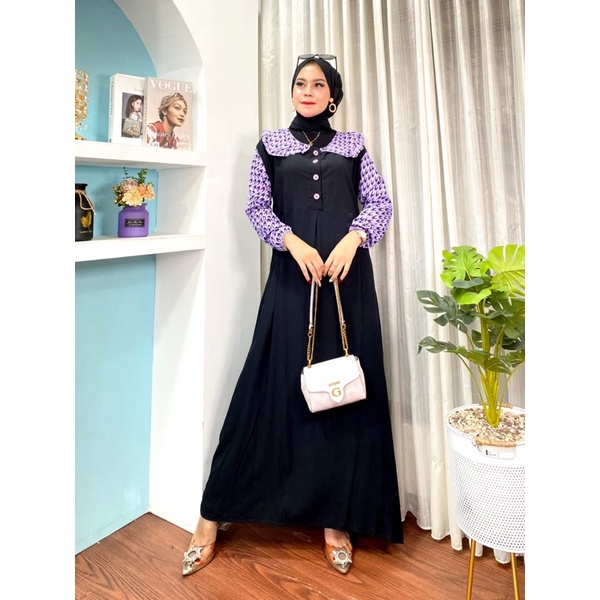 DASTER ANDIN ARAB GAMIS MIDI MOMO COMBI || RAYON SUPER GRADE A ORI || MODEL KANCING DEPAN BUSUI &amp; BUMIL LD 110