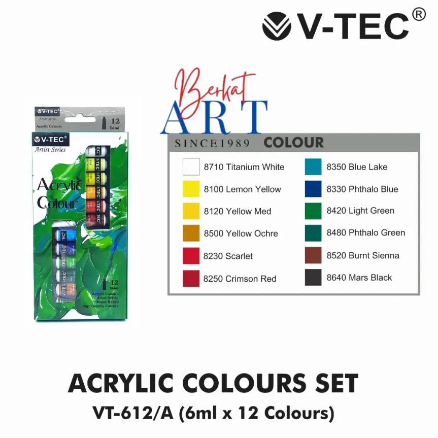

➟ V-TEC ACRYLIC COLOURS / CAT AKRILIK 12 WARNA 6ML ゃ