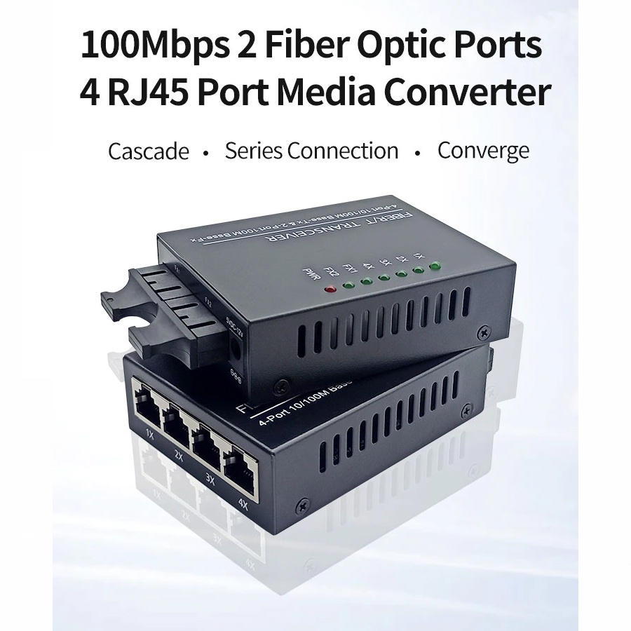 Media Converter Fiber Optic 2 Fo 4 Lan + Adaptor box