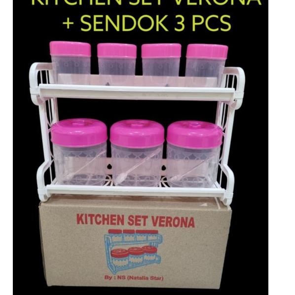 TREND KEKINIAN KITCHEN SET VERONA SUSUN 2 (1pak isi Tempat Bumbu 3besar+Sendok Tempat Bumbu 4kecil) 
