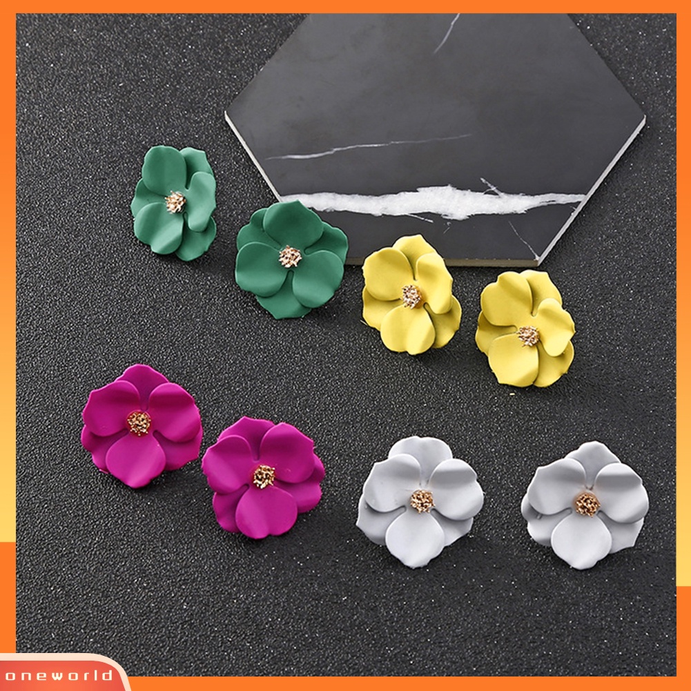 OW@ Women Fashion Painting Multicolor Flower Stud Earrings Summer Beach Jewelry Gift