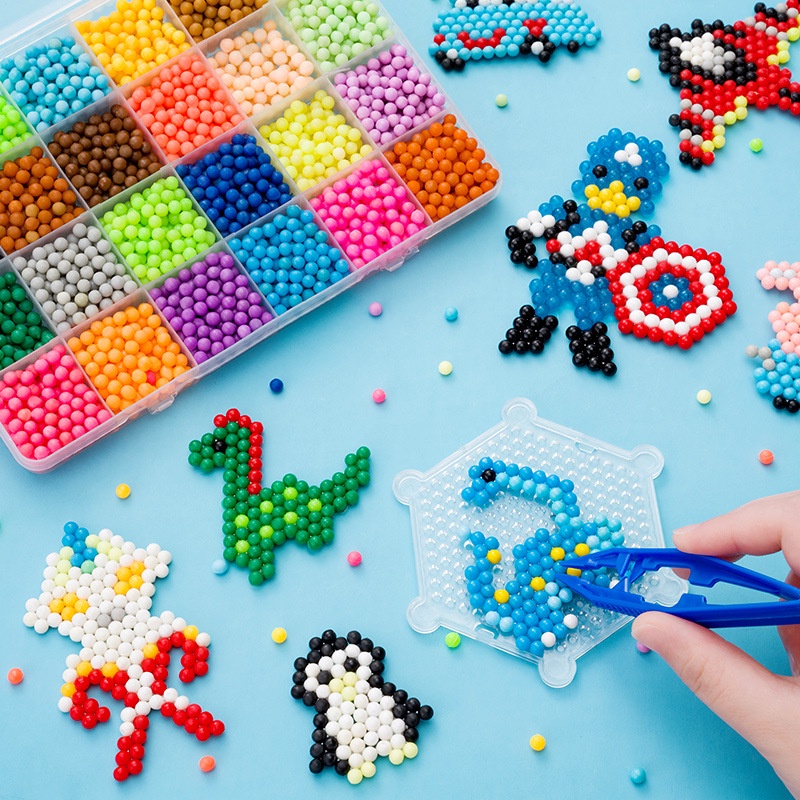 Mainan anak-anak 1500PCS Puzzle DIY Air Sihir Aquabeads Semprot Kabut Kacang Kreatif Pendidikan Mainan Anak Hadiah Menyenangkan dengan Banyak Aksesoris (+ Stiker Gratis)