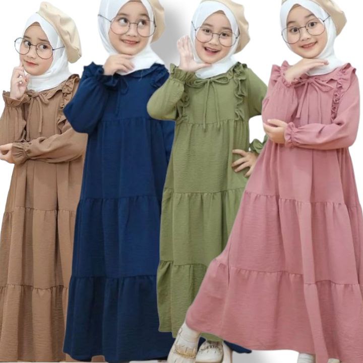 Gamis Anak perempuan cringkle premium rufle daily look usia tanggung lebaran 2022 model gamis terbar