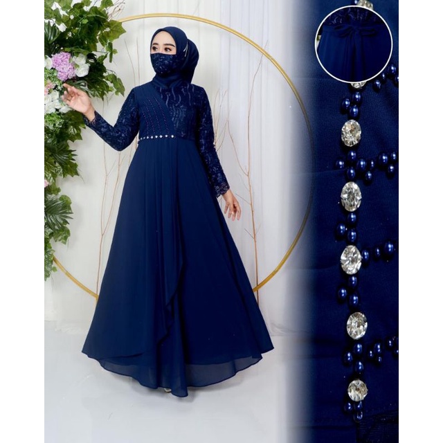 Realpict gamis pesta sage gren//gamis tulle//gamiis pesta modern