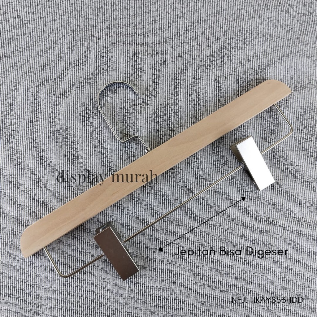 Hanger kayu natural cantelan silver Gantungan Baju Korea Hanger Kayu Jepit / Hanger Kayu Baju Hanger Distro -BH