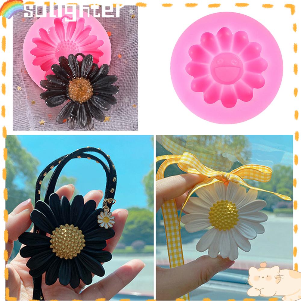 Solighter Glossy Sunflower Resin Mold Liontin Membuat Casting Mold Dengan Lubang Liontin Sun Flower Silicone Mold