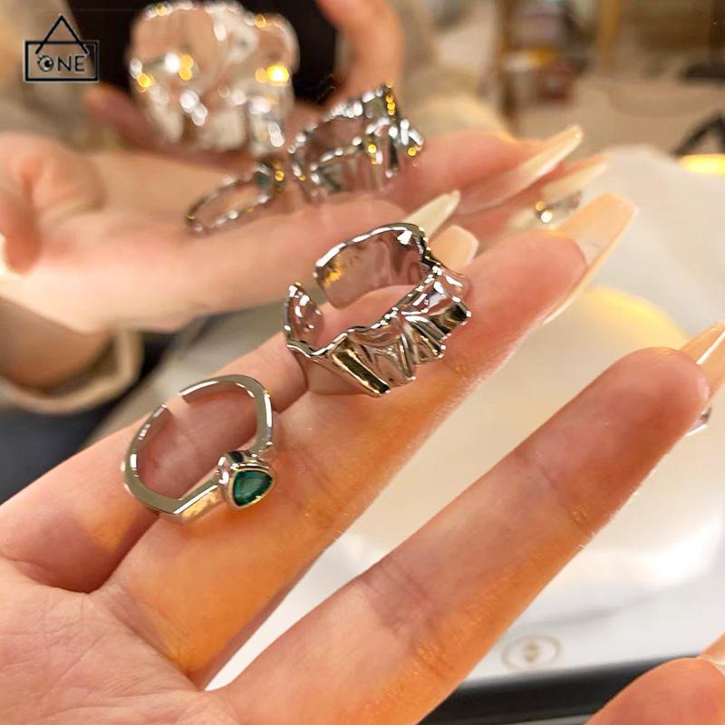 COD❤️2pcs Cincin Korea Gaya Punk Cross Opening Irregular Texture Untuk Pria Wanita Aesthetic keren Silver Ring Jewelry-A.one