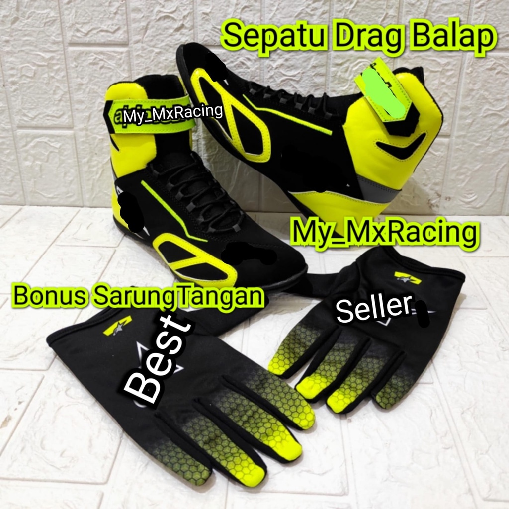 Sepatu Drag  BONUS SARUNG TANGAN Sepatu Race Motor TERLARIS for Touring Rally Slalom Kualitas Premium TERLARIS