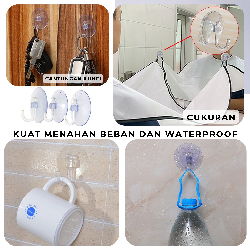 Kop Kaca Transparan Hook Gantungan Suction cup Serbaguna Cantolan Tempat Gantung Kunci Tas Spons Mandi Pakaian Handuk Tempel Cermin lemari kulkas dinding kuat anti slip | GROSIRXPRESS