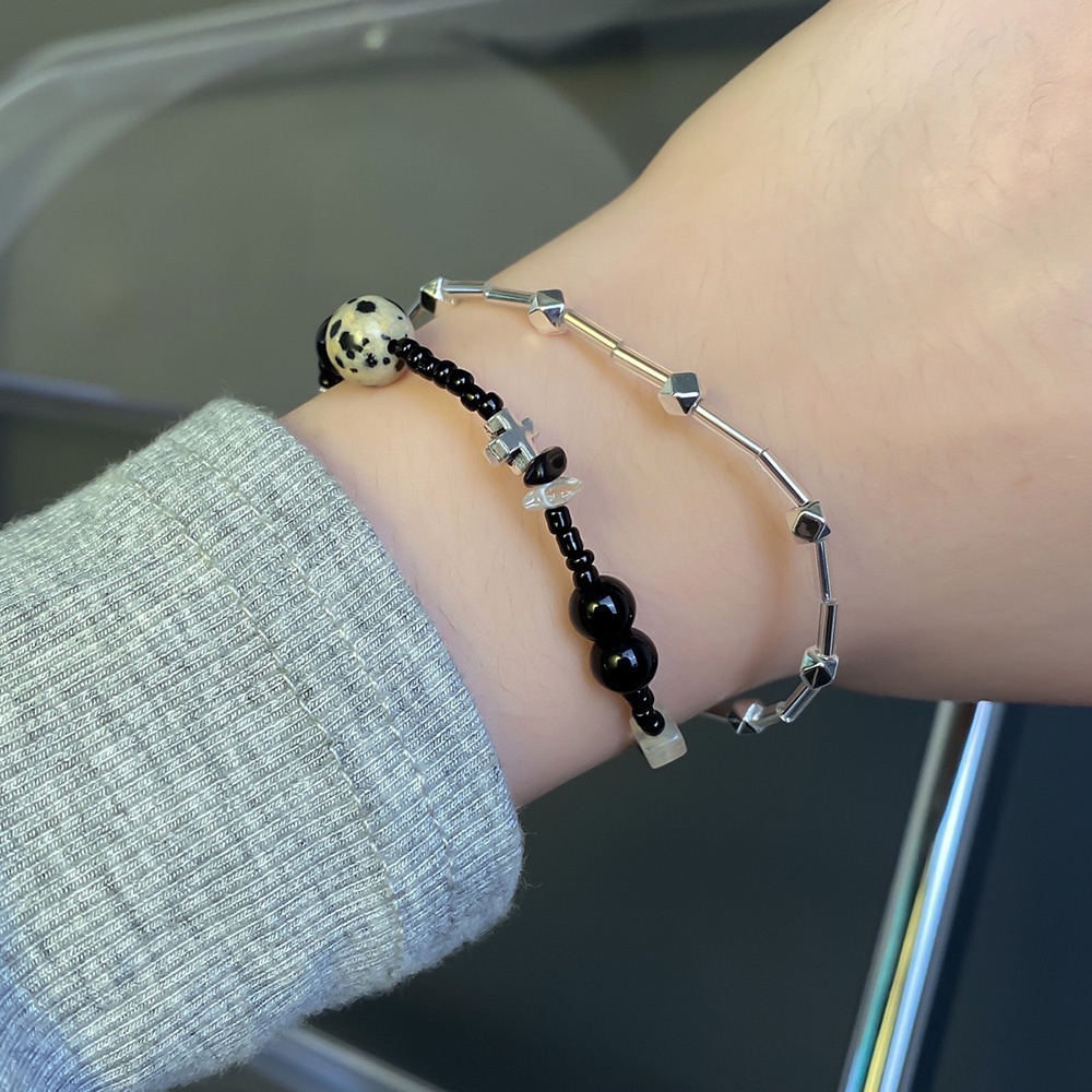 Retro Double Layer Gelang Manik-Manik Hati Untuk Wanita Gadis Ornamen Tangan Batu Keberuntungan