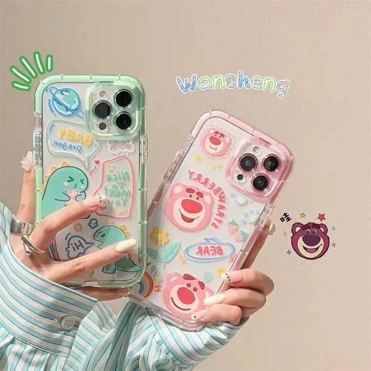 IPHONE Casing Ponsel Desain Beruang Strawberry Graffiti Transparan Kompatibel Dengan Iphone12 13 14 11 Pro Max X Xs Max Xr Ffdfgd