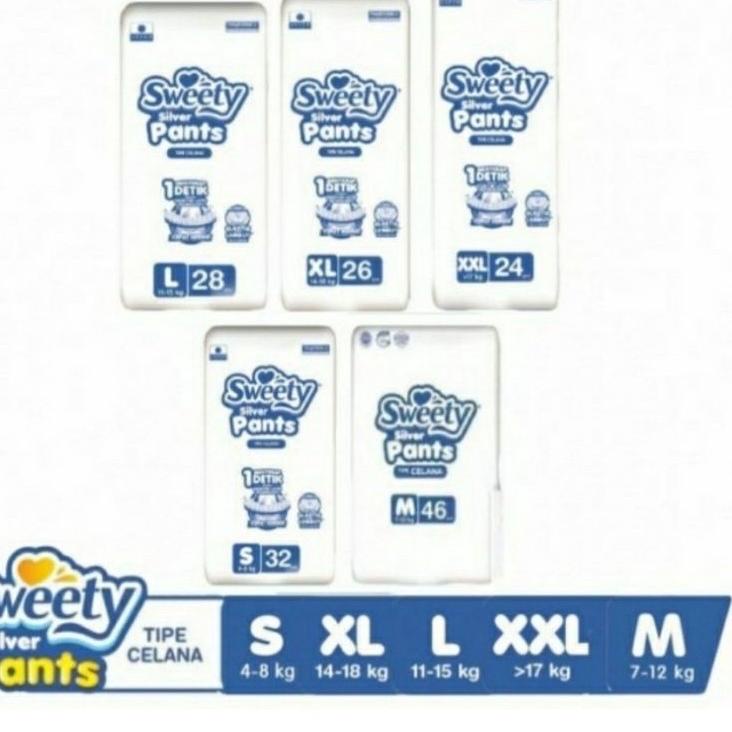 (T-8&T✉) Sweety silver pants S32 M30 pcs ,L28pcs ,xl 26 pcs, XXL 36pcs,XXL 24 pcs ,Kemasan ecommerce