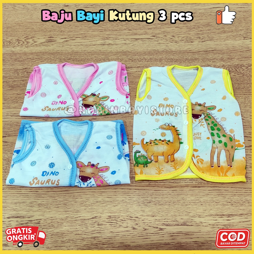 3 Pcs Baju Bayi Yukensi / Kutung/ Tanpa Lengan Newborn Karakter