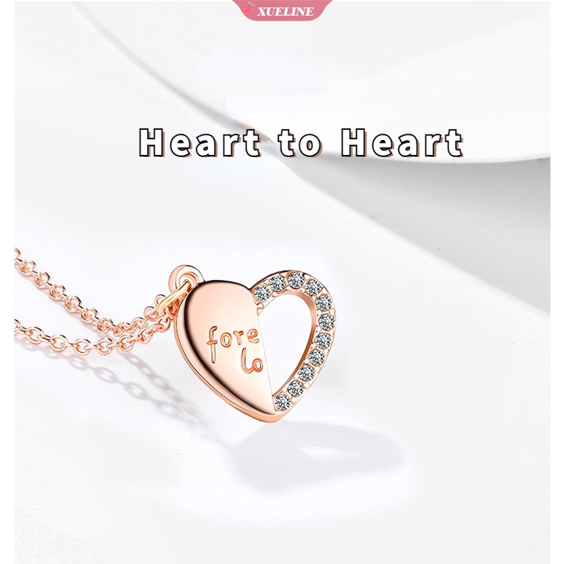 1pasang Dari Pasangan Kristal Berbentuk Hati Kalung stainless steel Sederhana fashion Pria Dan Wanita Siswa bosom Sahabat Rantai Klavikula Kekasih Perhiasan Liontin [ZXL]