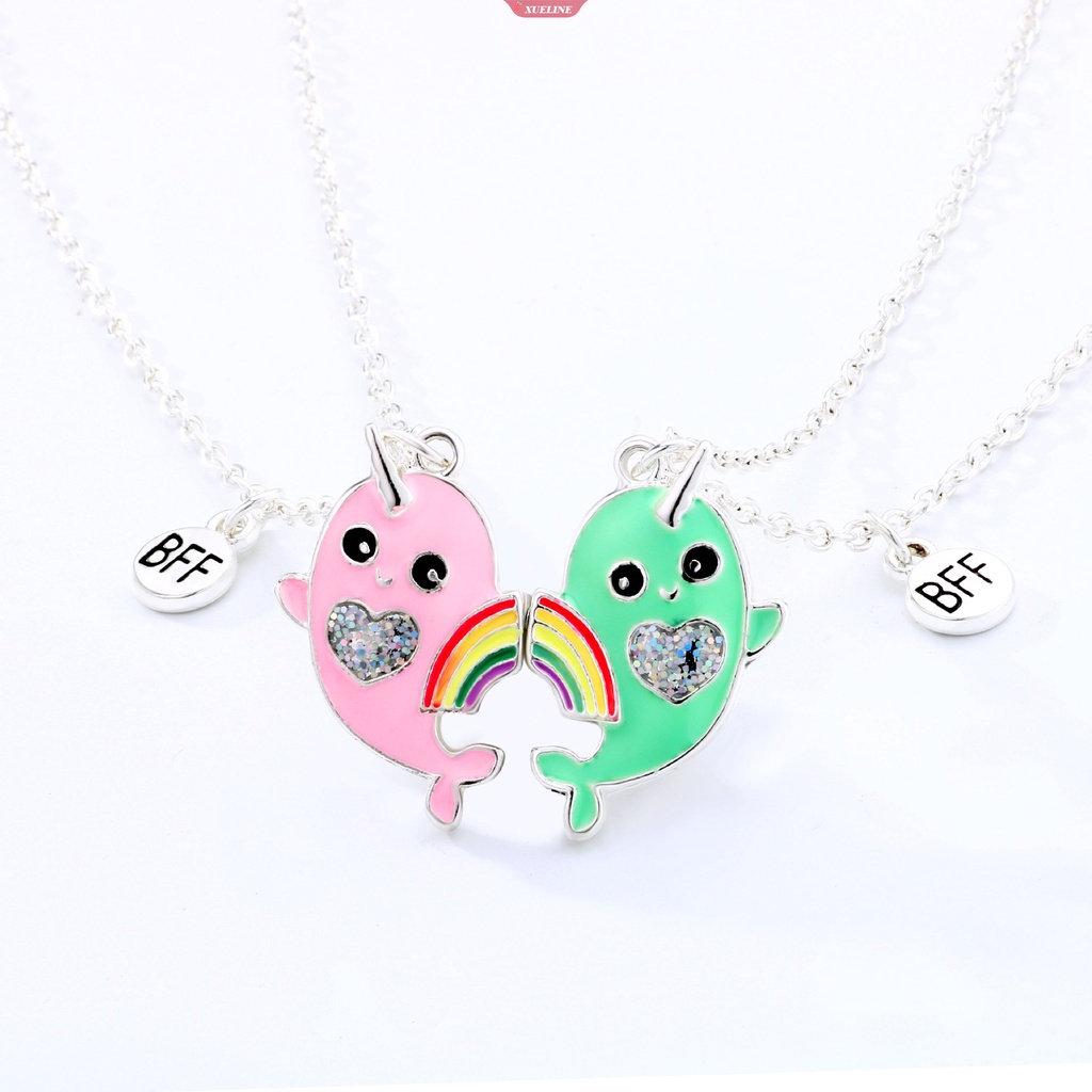 Fashion Lucu pink Hijau unicorn Paus magnet unicorn Fase suction friend Kalung Anak 2pasang set Persahabatan Kalung Anak [ZXL]