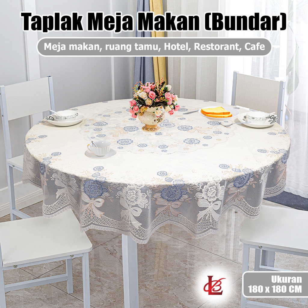 Taplak Meja Bulat Ukuran Diameter 180CM Anti Air Alas Bahan PVC / Taplak Alas Meja Makan Bundar Diameter 180CM  Ruang Tamu Anti Air ± 180cm / Taplak Meja Makan Bulet / Round Lace Renda 6-8 Kursi Anti Air Motif Termurah D45-C (88 BLANKET STORE)