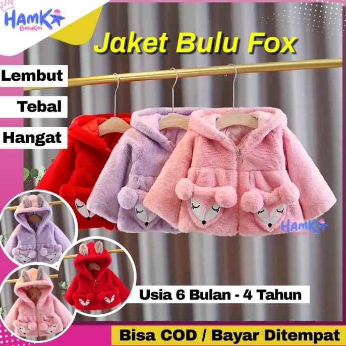 Jaket Bulu Anak Bayi Perempuan Fox 1 Tahun 2 Tahun 3 4 Tahun Lucu