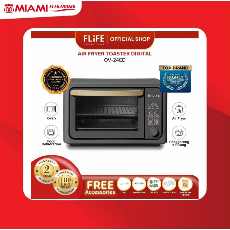FLIFE OV-24ED Digital Air Fryer Toaster Oven 24L - 8in1 Function