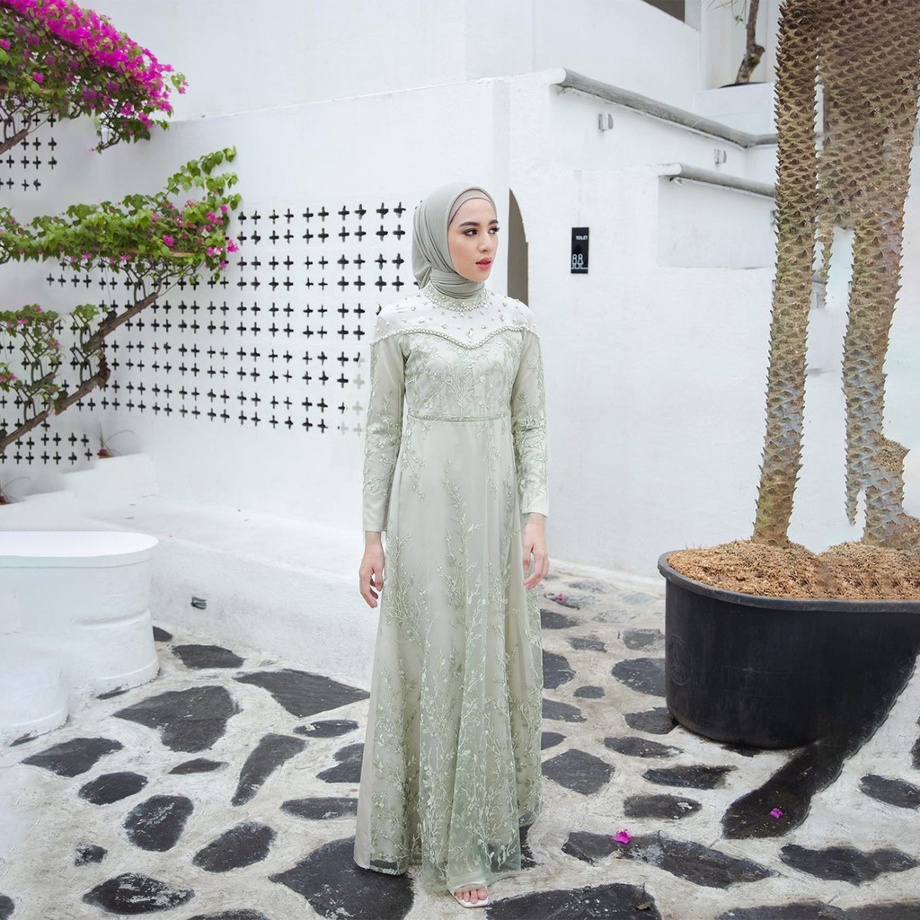 Fania Maxi Dress Kondangan Terbaru Gamis Spesial Lebaran - Long Dress Wanita Lengan Panjang