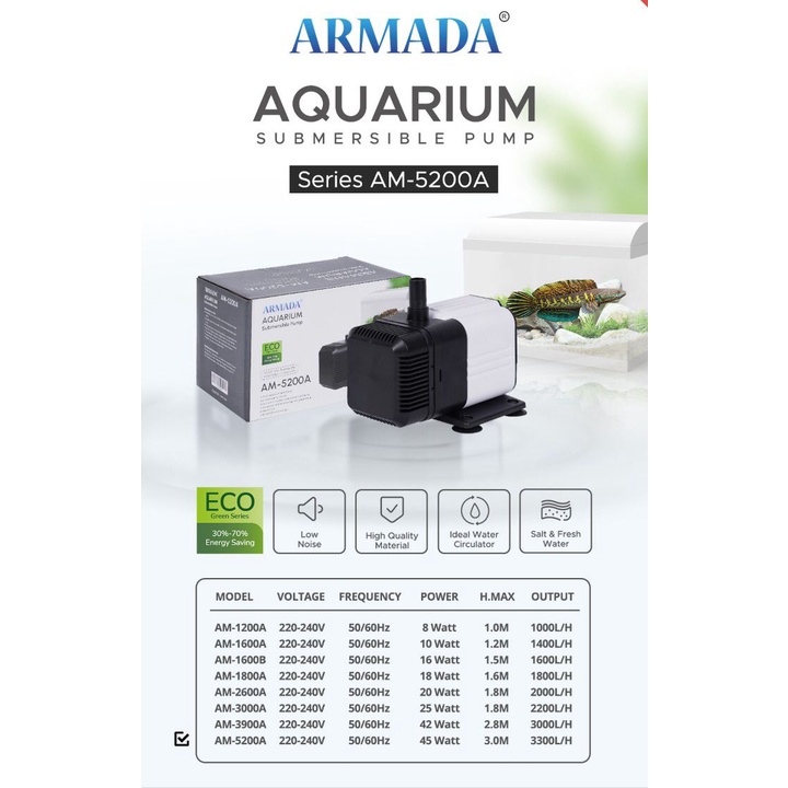 POMPA AQUARIUM CELUP WATER PUMP ARMADA AM 5200 A AM-5200A LOW WATT NOASIS