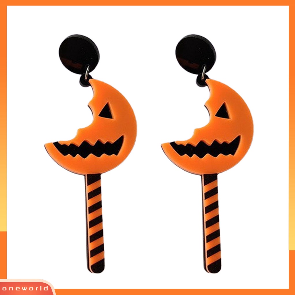 [WONE] 1pasang Anting Halloween Pola Labu Bentuk Bulan Akrilik Tindik Klasik Menjuntai Anting Perhiasan Fashion