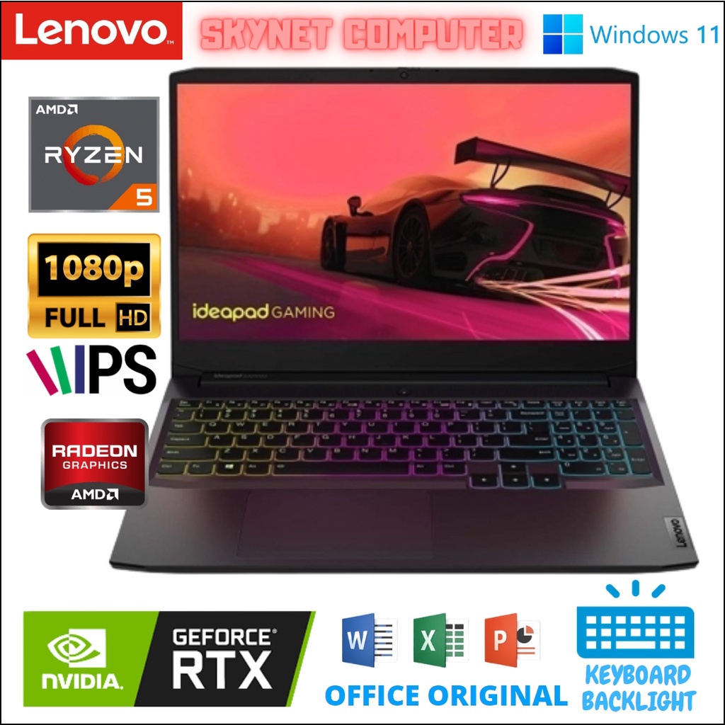 LENOVO GAMING 3 AMD RYZEN 5 5600H RAM16GB SSD512GB NVIDIA RTX3050 4GB WINDOWS 11 DAN OHS 2021 ORIGINAL