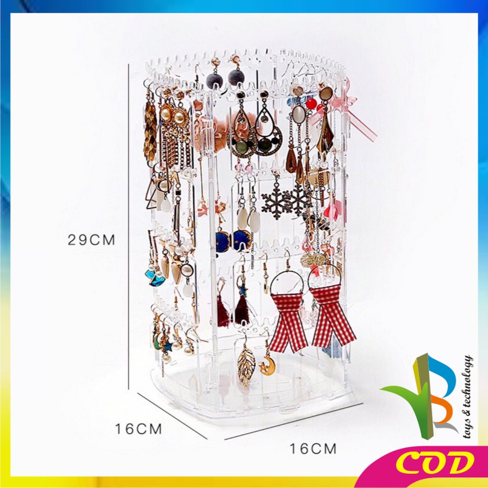 RB-K20 Rak Anting Acrylic Putar 360 Derajat Rak Penyimpanan Perhiasan Kalung Rak Organizer Impor