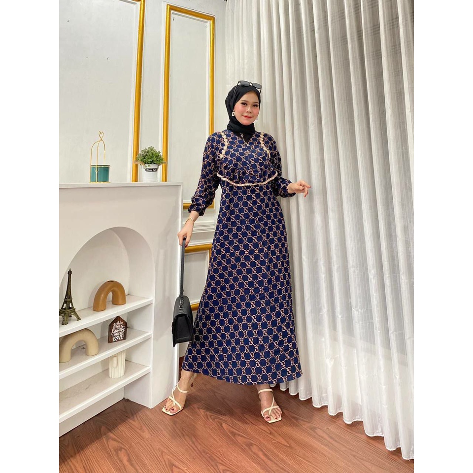 Hanifah Baju Gamis Wanita Muslim Terbaru Dress Rayon Motif Kekinian