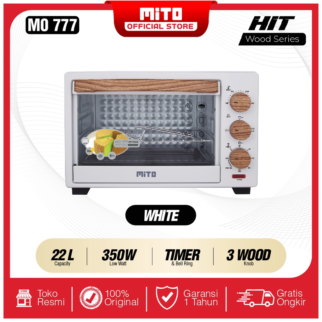 MITO Oven Listrik HIT Wood Series MO777 22L Original Pemanggang Kue dan Makanan