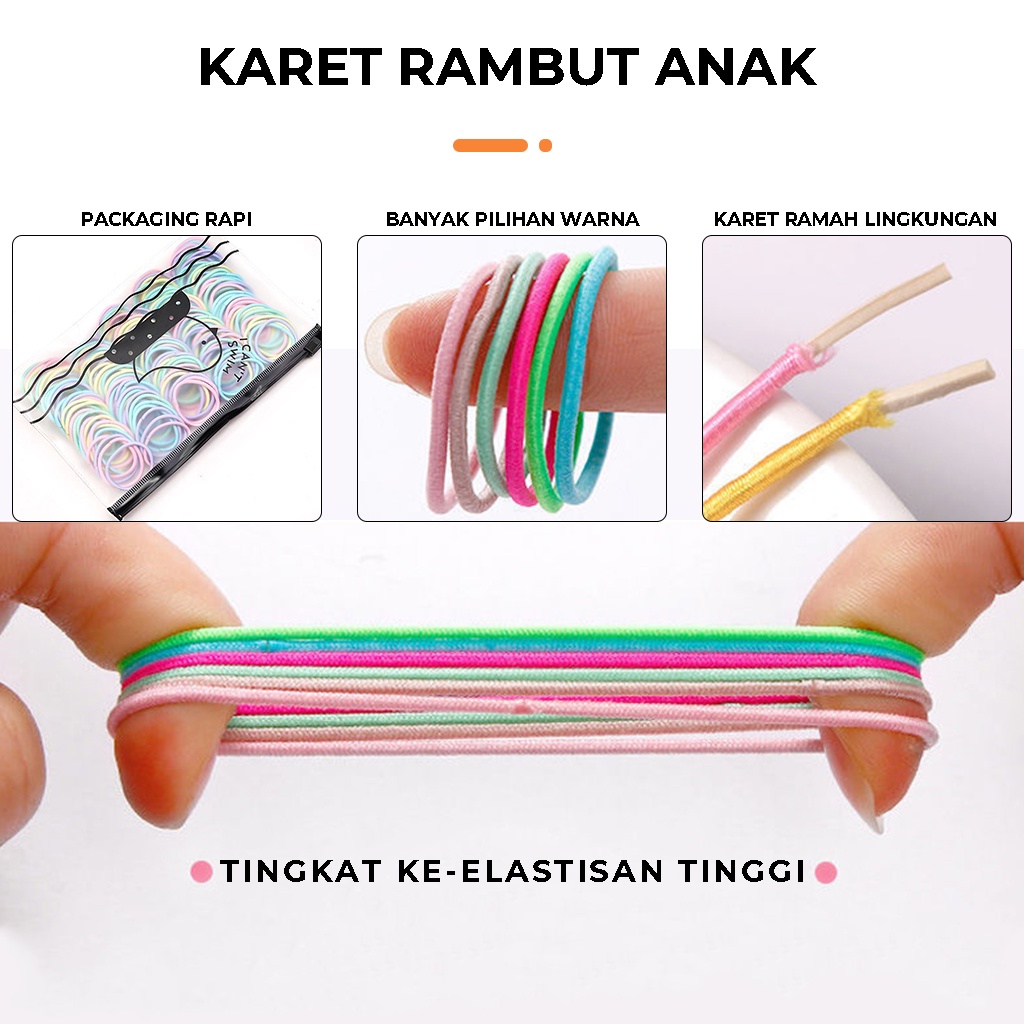 Ikat Rambut Anak Isi 100pcs Kunciran Rambut Korea Karet Kucir Warna Polos Aksesoris Rambut Elastis Iket Rambut Perempuan | GROSIRXPRESS