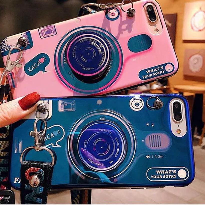 PIN.22De22o ‑ Case + popsocket kamera + tali Oppo A15 A15s A3S Realme C1 A31 A5 A9 2020 A53 2020 A33