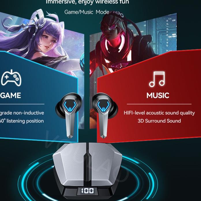 COD  2.2 (ready stock) Original VOULAO-GM1 TWS Headset bluetooth Nirkabel 5.3 65ms Latensi Rendah Ea