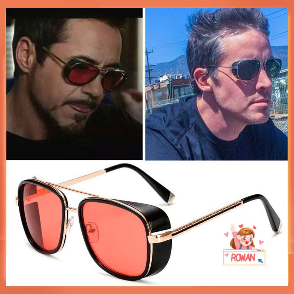 R-flower Iron Man 3kacamata Hitam Retro Cover Side Metal Frame Square Sunglasses