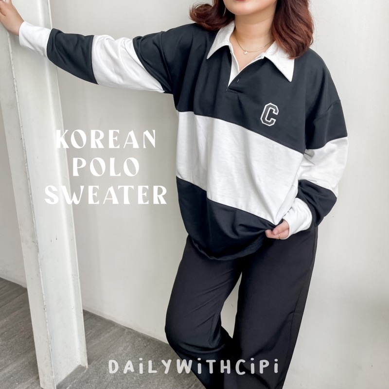 KOREAN POLO SWEATER / RUGBY SWEATER / OVERSIZED POLO