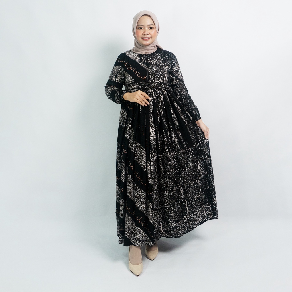 GAMIS QORINA / GAMIS RAYON PREMIUM MOTIF NEW LETTER / GAMIS KATUN RAYON / GAMIS WARNA HITAM / GAMIS 