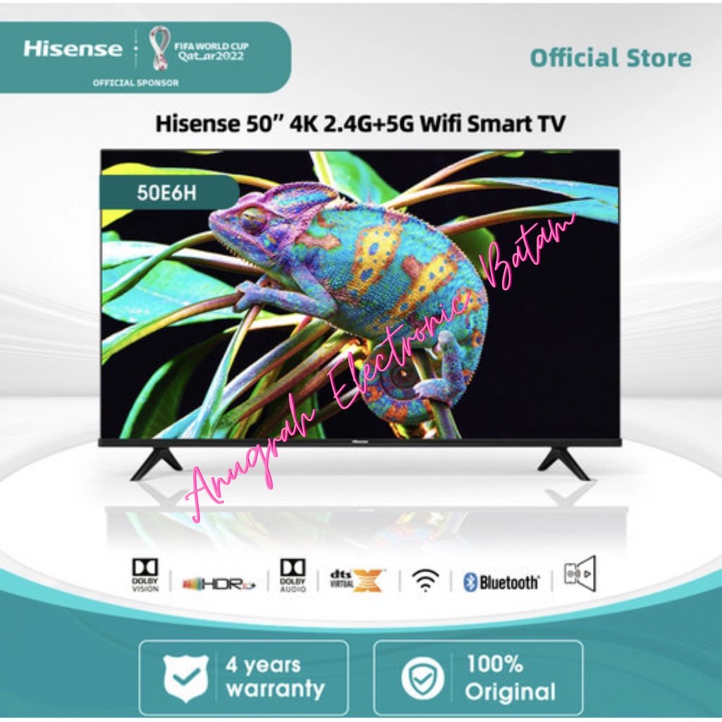 Hisense TV 50 inch Vidaa Smart 4K UHD TV-Bezelles design Model 50E6H BATAM