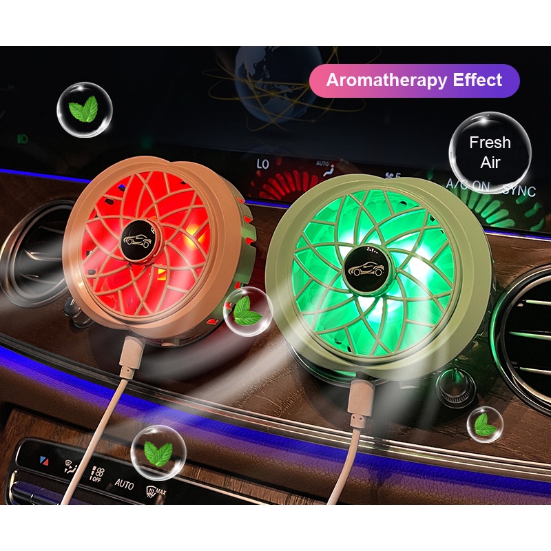 Kipas Angin Mobil Car USB Fan Aromatherapy Diffuser RGB Ambient Light