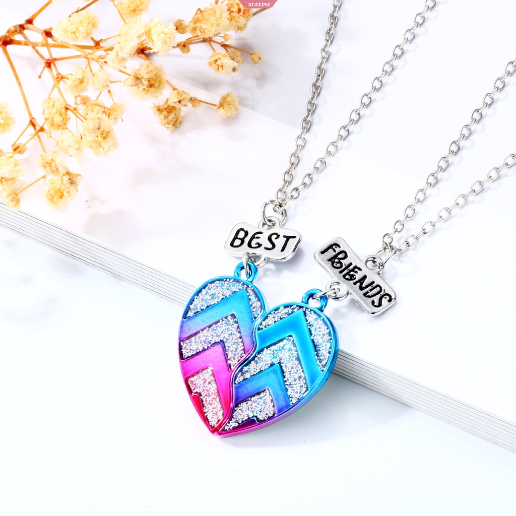 Fashion Baru Anak Pacar Perempuan Warna Gradien Cinta drop Minyak Kalung magnet splicing Ilusi spray paint necklace