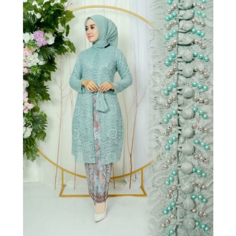 setelan kebaya brokat busui long tunik payet mutiara