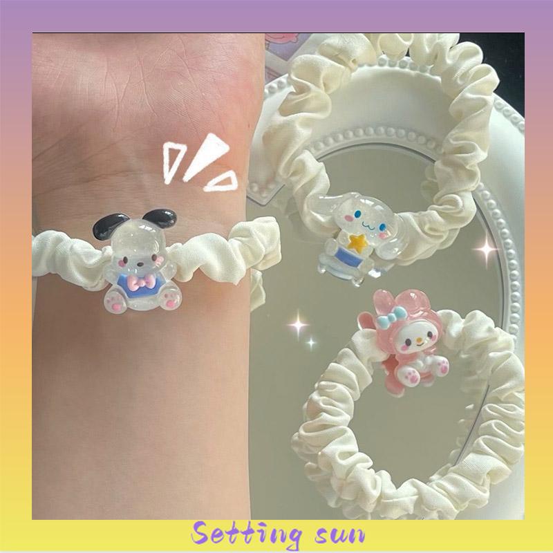 Kartun Cinnamoroll Dog Lipit Cincin Rambut Gadis Manis Lucu Tali Rambut Karet Gelang Karet TN